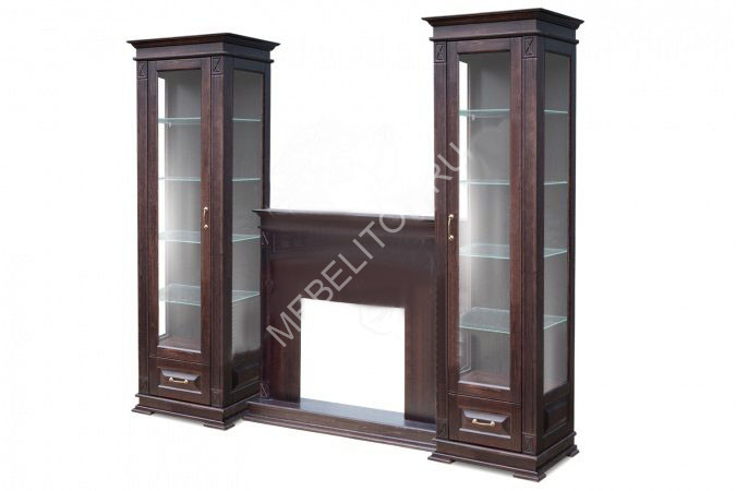 Витрина с камином Верди М, массив дерева 220х210х110х40/30 ДСС