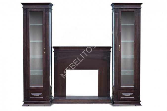 Витрина с камином Верди М, массив дерева 220х210х110х40/30 ДСС
