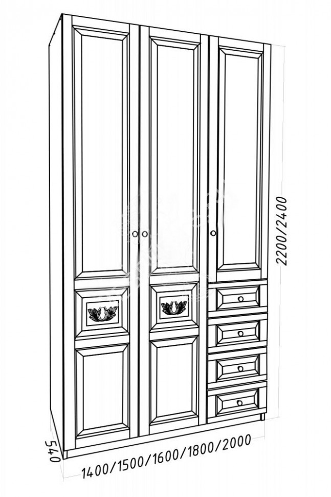 Шкаф Нателла, массив дерева 140х220х54 ДСС